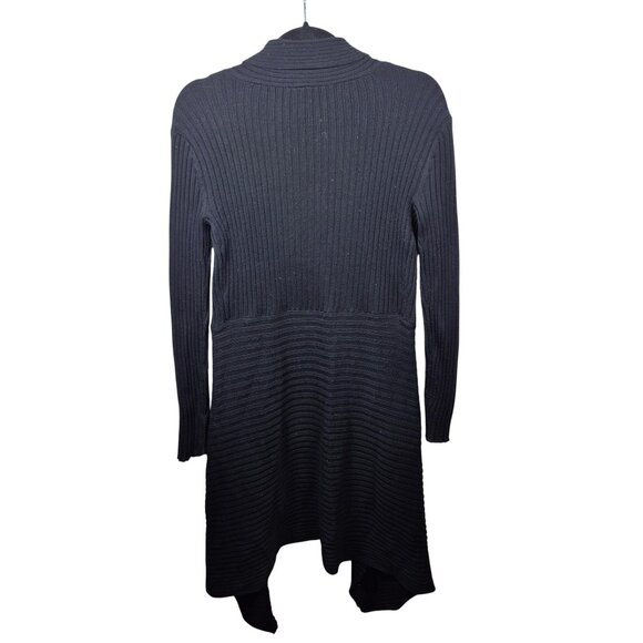 Cabi Sweater Womens S Black Ribbed Knit Cardigan Open Front Duster Long Sleeve - Picture 2 of 7